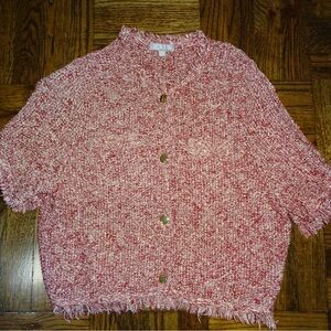 J. Crew Red Tweed Short Sleeve Top